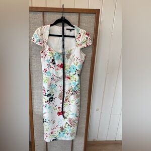 David Meister Cherry Blossom Sheath Dress with Cap Sleeves